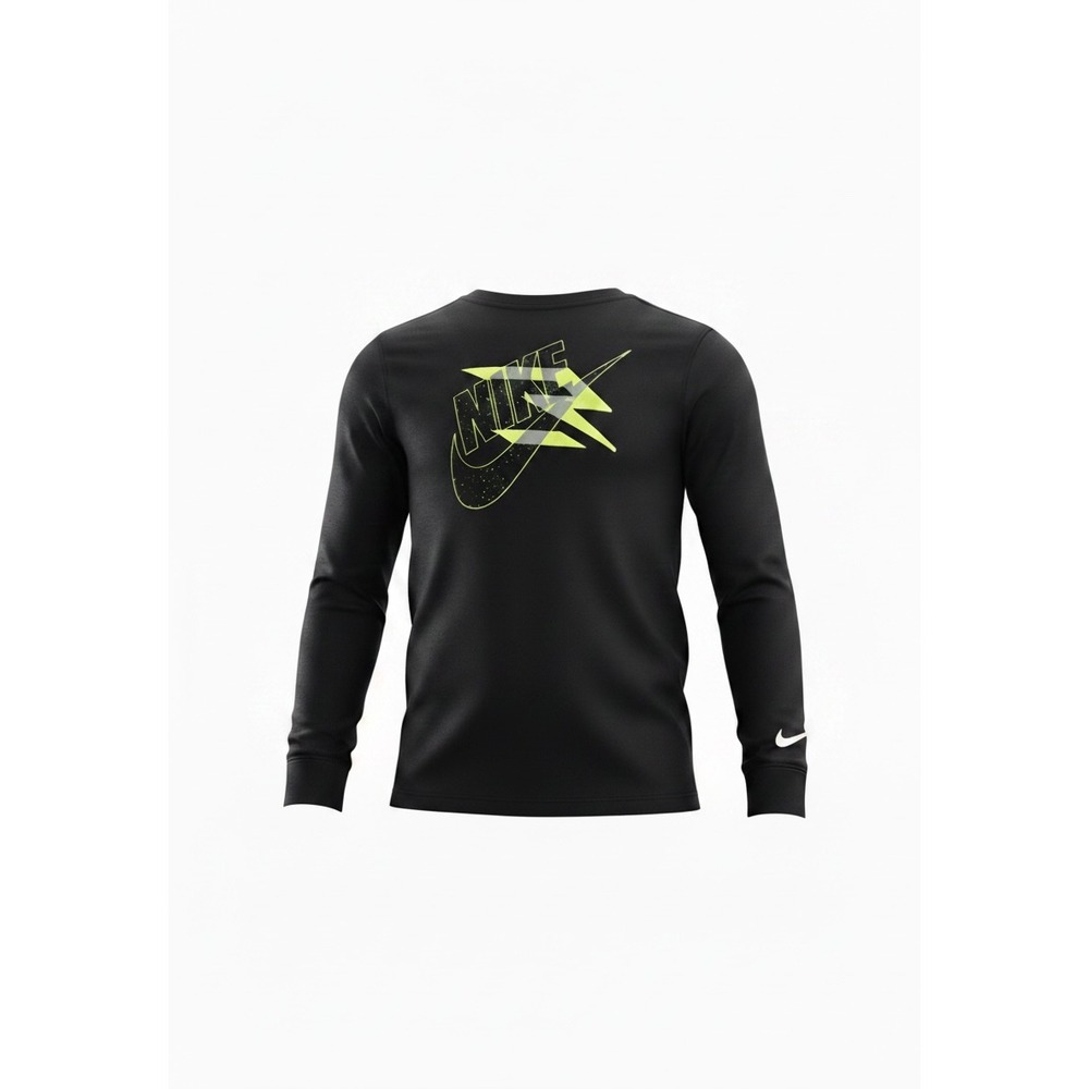 Nike 3 Brand Boys‎ XL Black Long Sleeve Graphic Tee Lightning Bolt Neon Yellow